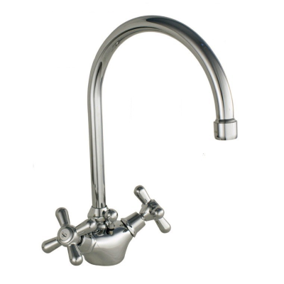 GRUPPO LAVABO MONOFORO ANAIS IN OTTONE CROMATO COLLO CIGNO PILETTA AUTOMATICA 1.1/4