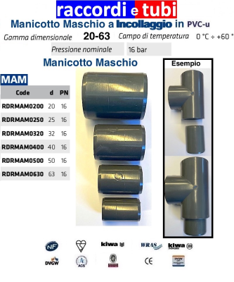 MANICOTTO Maschio Maschio Diametro 63