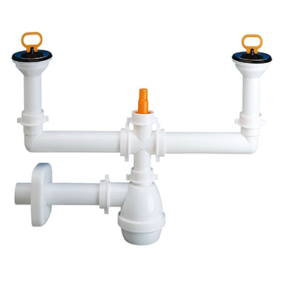 SIFONE LIRA PER DUE VASCHE ART.1411.040 CON PILETTE 1.1/2X40